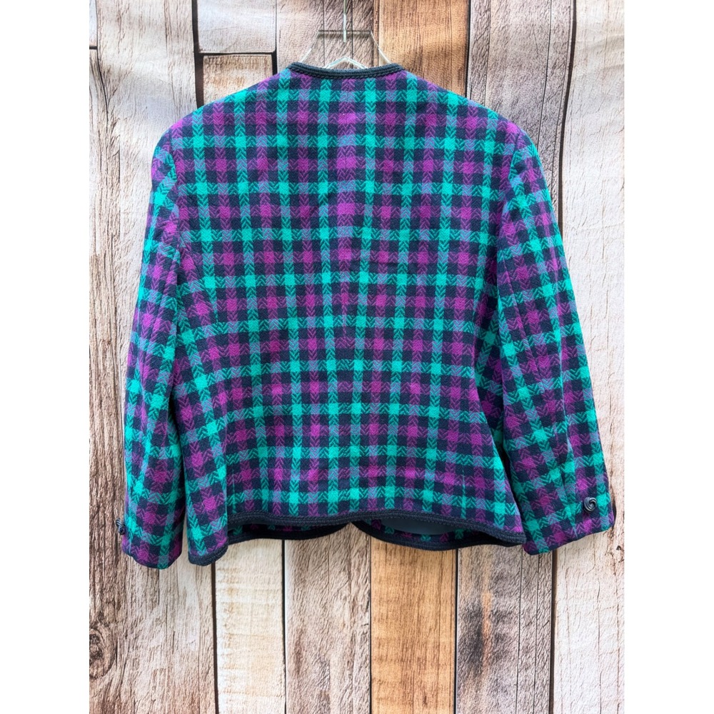 Pendleton Vintage 1980s Wool Plaid Skirt Suit Purple Green Workwear Size 14 - Picture 4 of 11